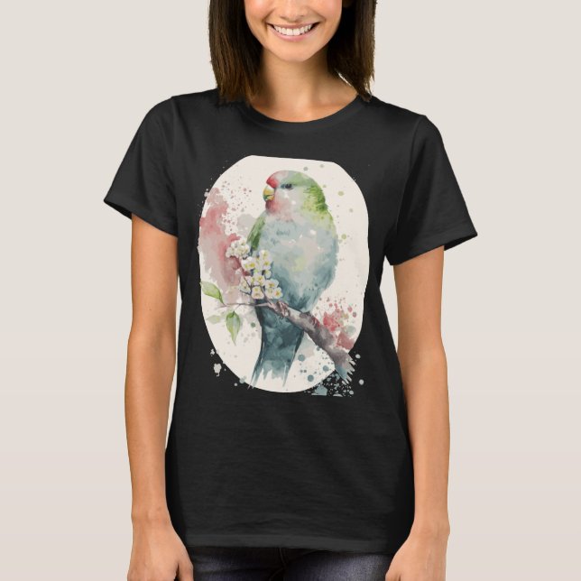 Cute Parakeet Japanese Cherry Blossom Budgie Sakur T-Shirt (Front)