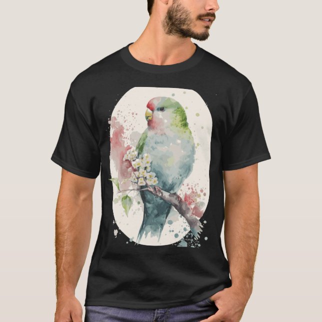 Cute Parakeet Japanese Cherry Blossom Budgie Sakur T-Shirt (Front)