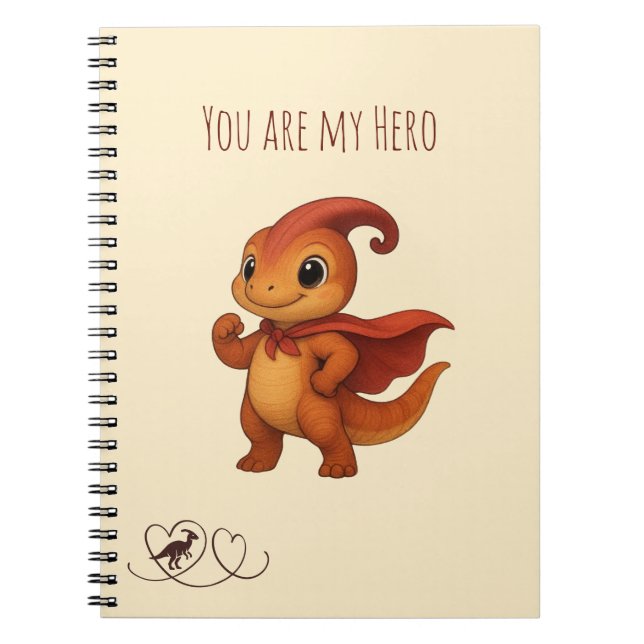 Cute Parasaurolophus Cartoon – Dino Hero Notebook (Front)