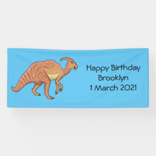 Cute parasaurolophus dinosaur cartoon illustration banner