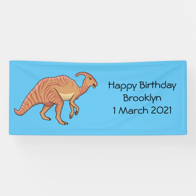 Cute parasaurolophus dinosaur cartoon illustration banner (Horizontal)