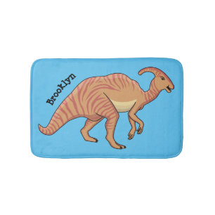 Cute parasaurolophus dinosaur cartoon illustration bath mat