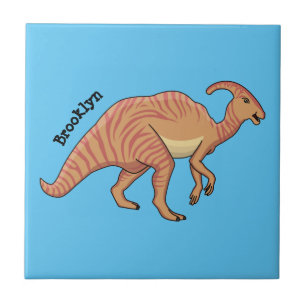 Cute parasaurolophus dinosaur cartoon illustration ceramic tile
