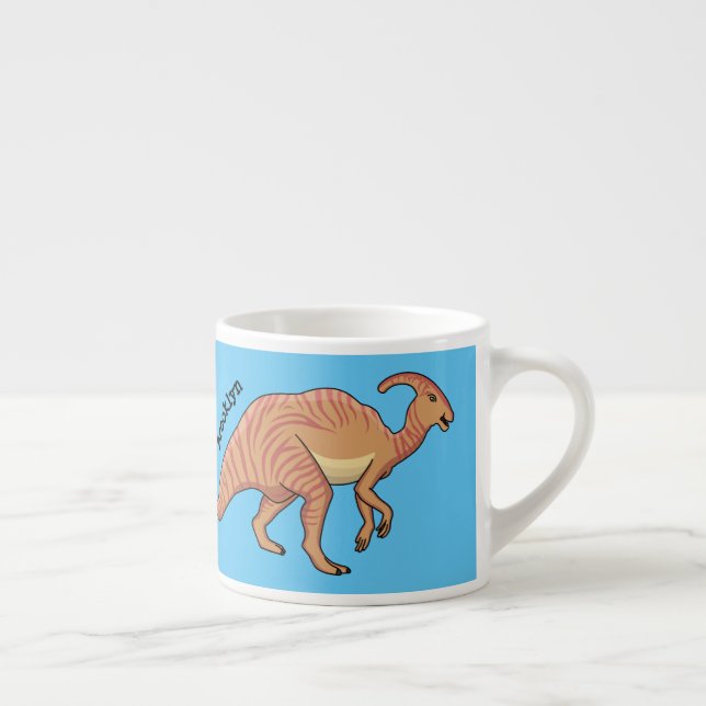 Cute parasaurolophus dinosaur cartoon illustration espresso cup (Right)