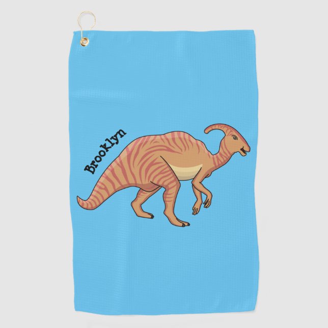 Cute parasaurolophus dinosaur cartoon illustration golf towel (Front)