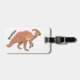 Cute parasaurolophus dinosaur cartoon illustration luggage tag