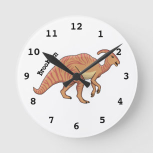 Cute parasaurolophus dinosaur cartoon illustration round clock