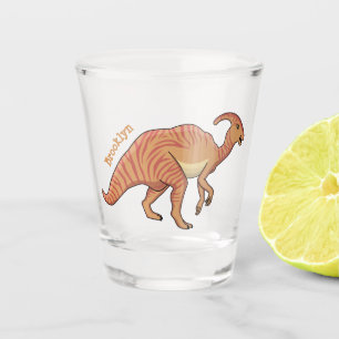 Cute parasaurolophus dinosaur cartoon illustration shot glass