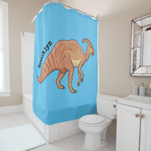 Cute parasaurolophus dinosaur cartoon illustration shower curtain
