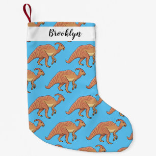 Cute parasaurolophus dinosaur cartoon illustration small christmas stocking
