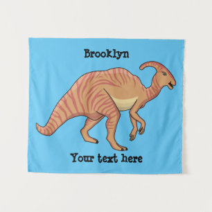 Cute parasaurolophus dinosaur cartoon illustration tapestry