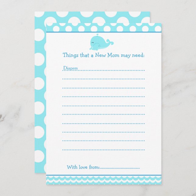 Cute Parent & Baby Whale Advice List for New Moms Invitation (Front/Back)