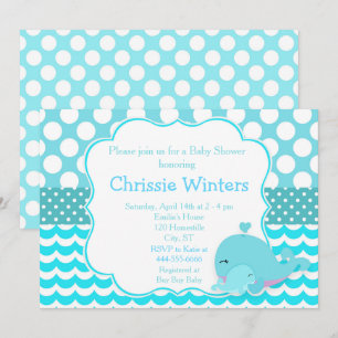 Cute Parent & Baby Whale Blue Boy Baby Shower Invitation