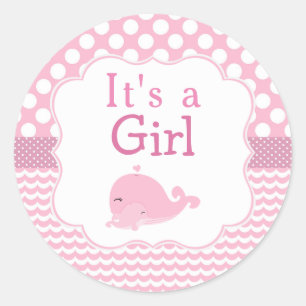 Cute Parent & Baby Whale Pink Classic Round Sticker