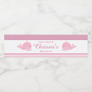 Cute Parent & Baby Whale Pink Girl Baby Water Bottle Label