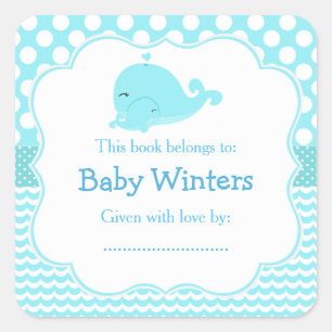 Cute Parent & Child Whale Bookplate Square Sticker