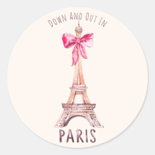 Cute Paris/Eiffel Tower "Down & Out" Classic Round Sticker