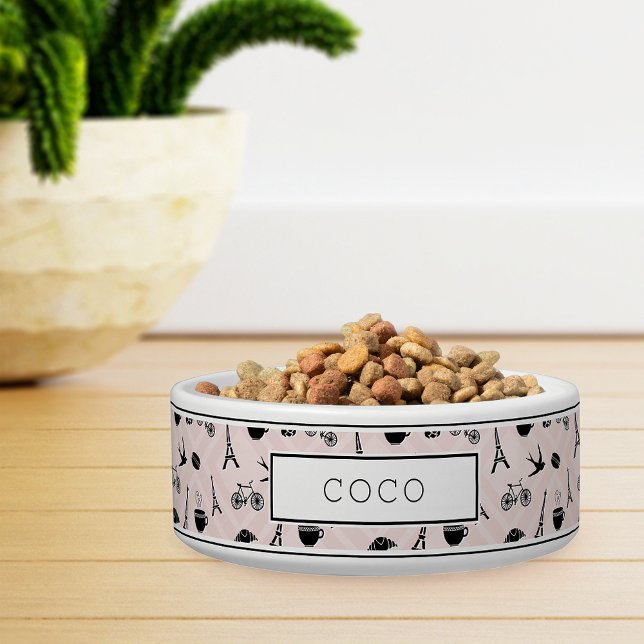 Cute Paris Pattern French Theme Personalised Pet Bowl (Creator Uploaded)