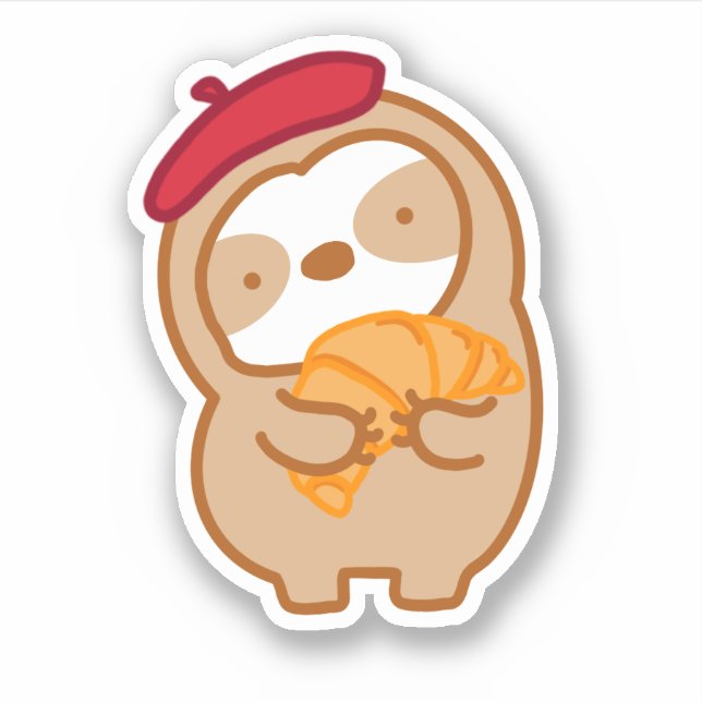 Cute Parisian Croissant Sloth  Sticker (Front)