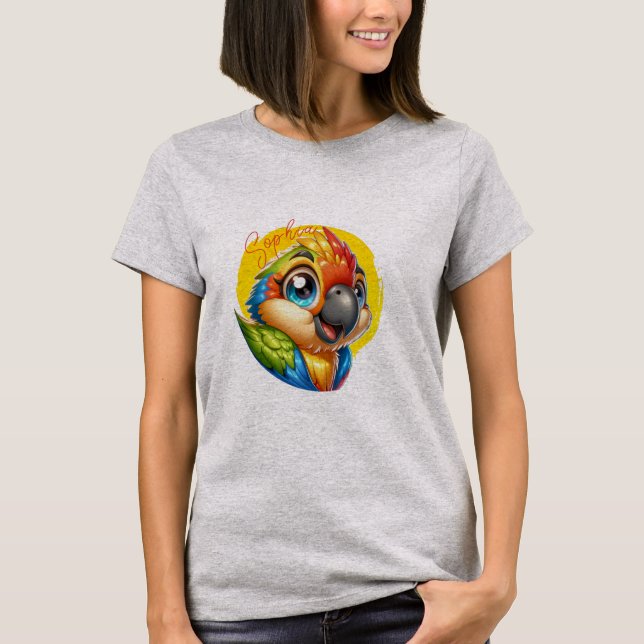 Cute Parrot Add Name Graphic T-Shirt (Front)