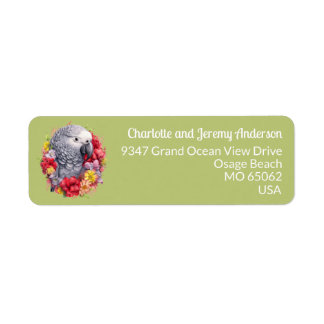 Cute Parrot among tropical flowers pistacio green Return Address Label