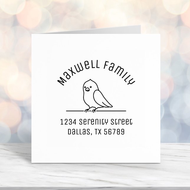 Cute Parrot Bird Sitting Family Arched Address Self-inking Stamp (Creator Uploaded)