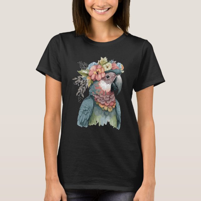 Cute Parrot Macaw Bird Flower Crown Pet Birds T-Shirt (Front)
