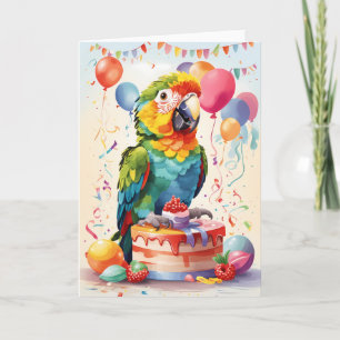 Cute parrot on cake celebrating!   Card