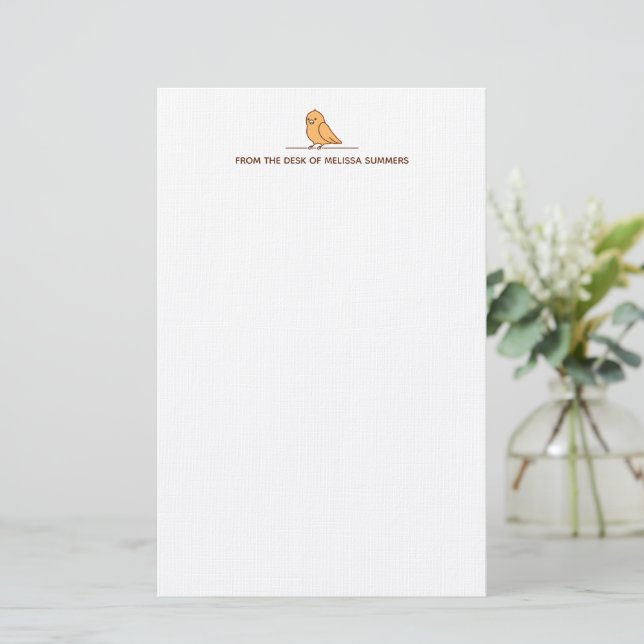 Cute Parrot Parakeet Bird Custom Text Stationery (Standing Front)