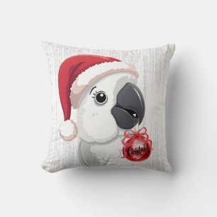 Cute Parrot Santa Hat Red Bow Red/White Christmas  Cushion
