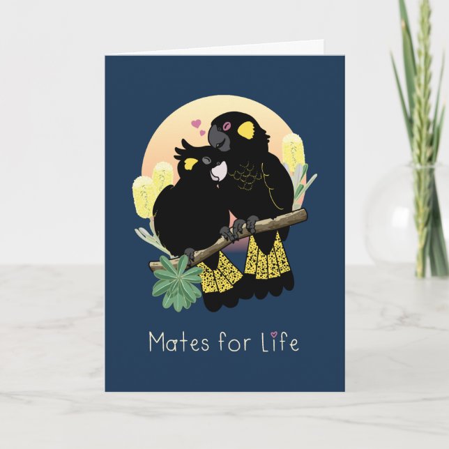 Cute Parrot Valentine's Card with Black Cockatoos (Front)