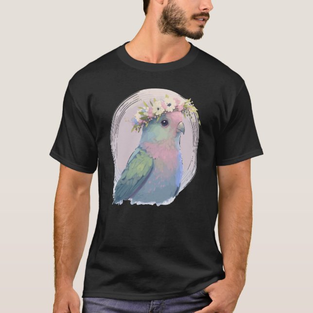 Cute Parrotlet Parakeet Bird Flower Crown Pet Bird T-Shirt (Front)