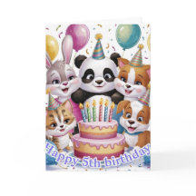 Cute Party Animals 5th Birthday Card 