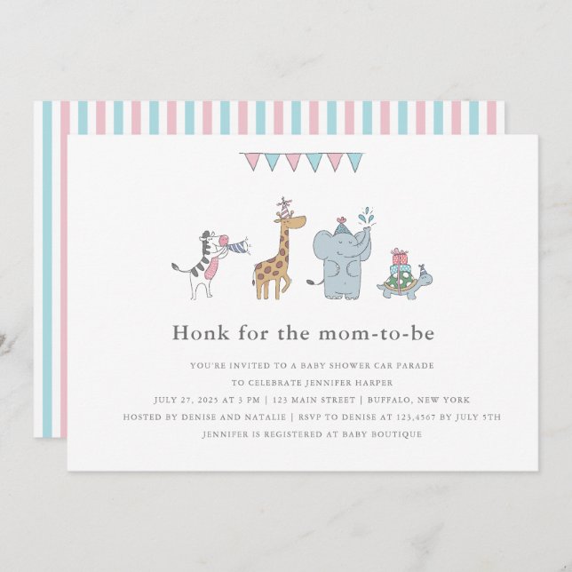 Cute Party Animals Baby Shower Invitation (Front/Back)