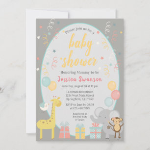 Cute Party Animals Baby Shower Invitation Yellow