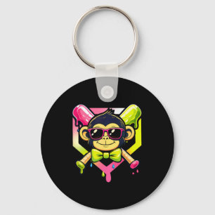 Cute Party Animals Baseball Funny Monkey Key Ring