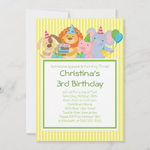 Cute Party Animals Birthday Party Invitations