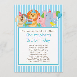 Cute Party Animals Birthday Party Invitations