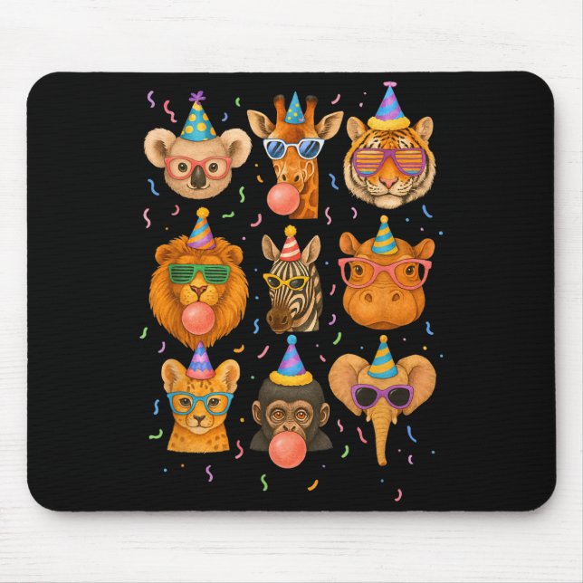 Cute Party Animals Birthday Wildlife Zoo Birthday  Mouse Pad (Front)