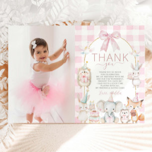 Cute Party Animals Fun To Be One 1st Birthday Pink Thank You Card
