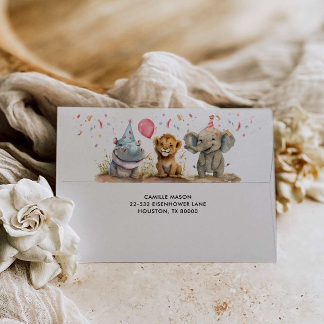 Cute Party Animals Jungle Birthday Invitation Envelope (Creator Uploaded)