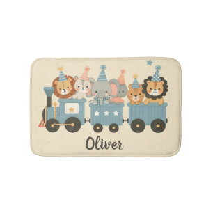 Cute Party Animals on Train Personalised Bath Mat