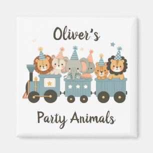 Cute Party Animals on Train Personalised Magnet