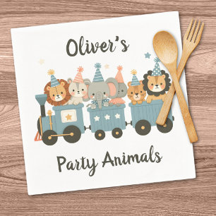 Cute Party Animals on Train Personalised Napkin