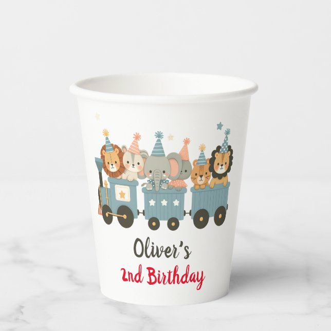 Cute Party Animals on Train Personalised Paper Cups (Front)