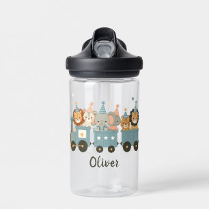 Cute Party Animals on Train Personalised Water Bottle