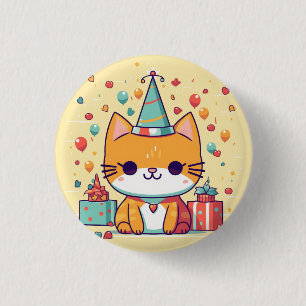 Cute party cat birthday, 3 cm round badge