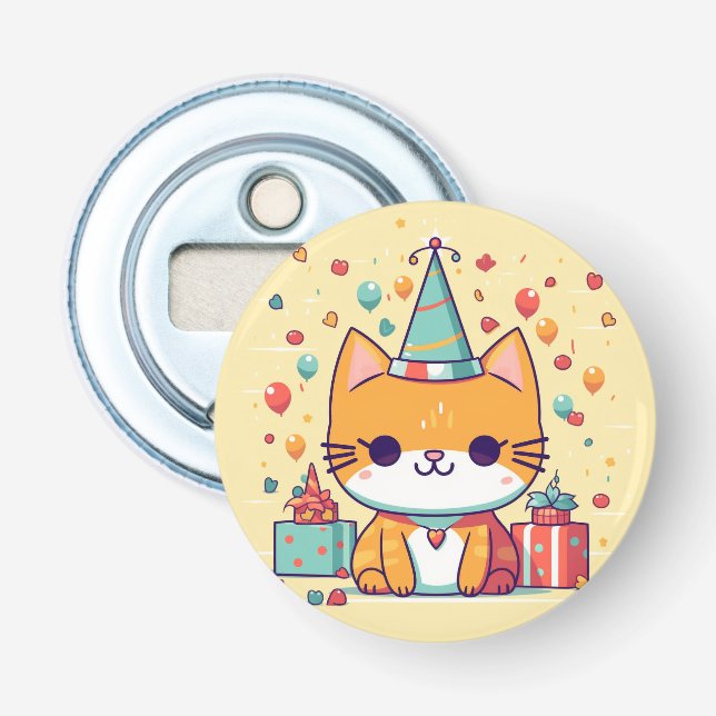 Cute party cat birthday bottle opener (Front)
