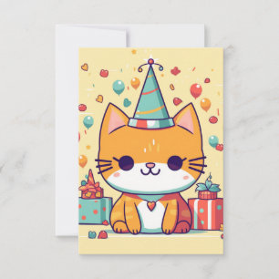 Cute party cat birthday,  thank you card
