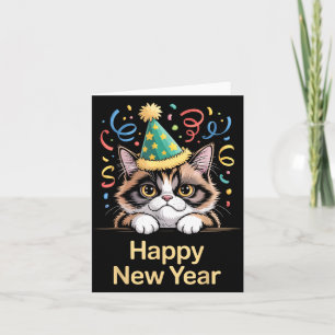 Cute Party Cat Happy New Year Funny New Year’s Eve Card